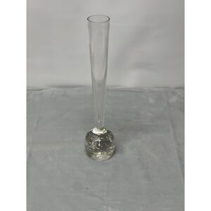 Vintage Clear Art Glass Bud Vase Controlled Bubble Stem 9.75" Modern Minimalist